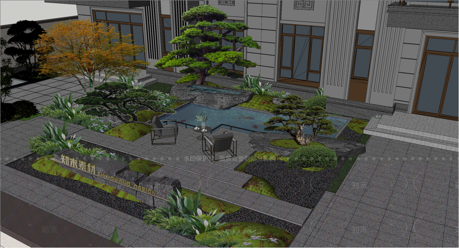 新中式中式别墅庭院SU模型下载【ID:1206621404】