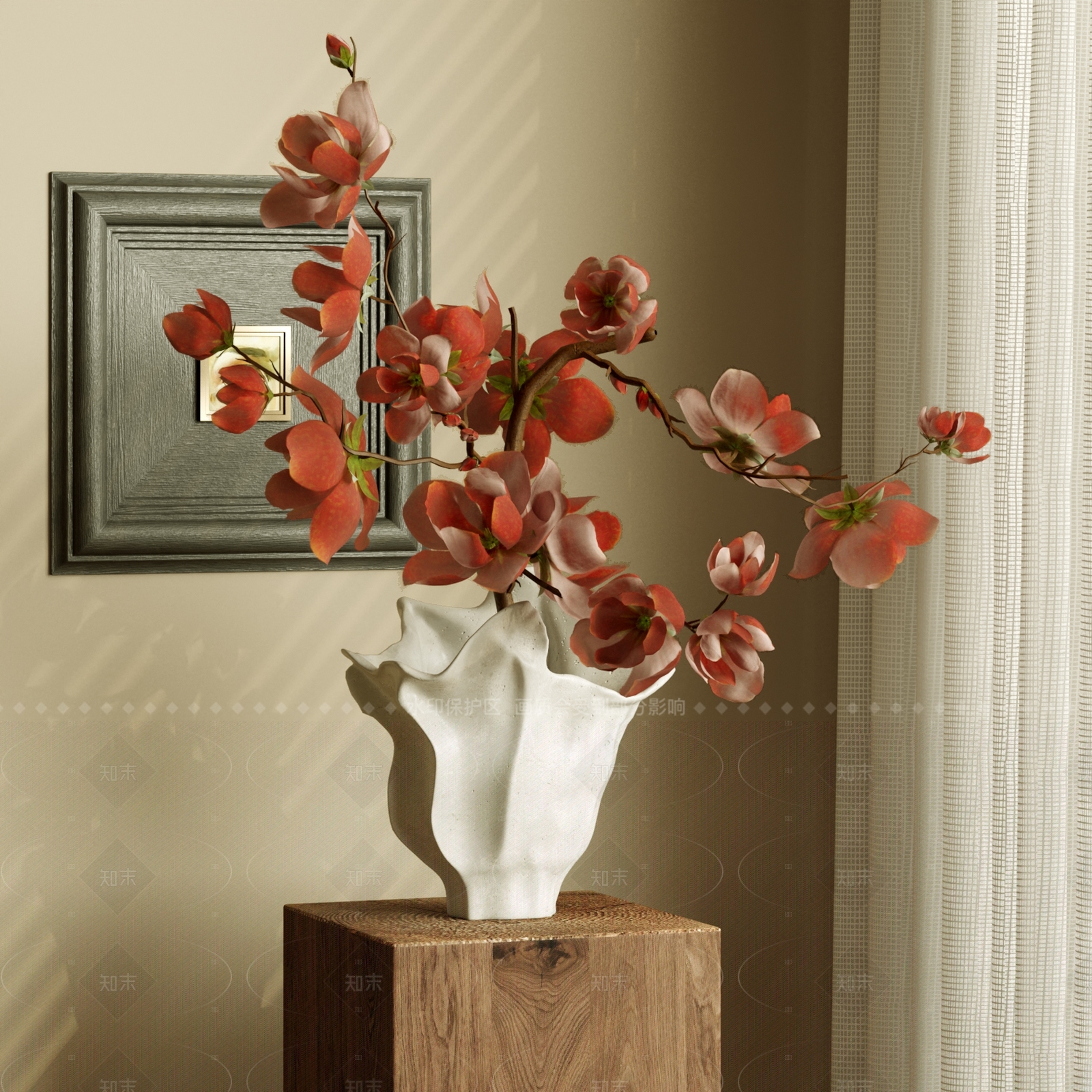 新中式侘寂花艺3D模型下载【ID:1206621797】