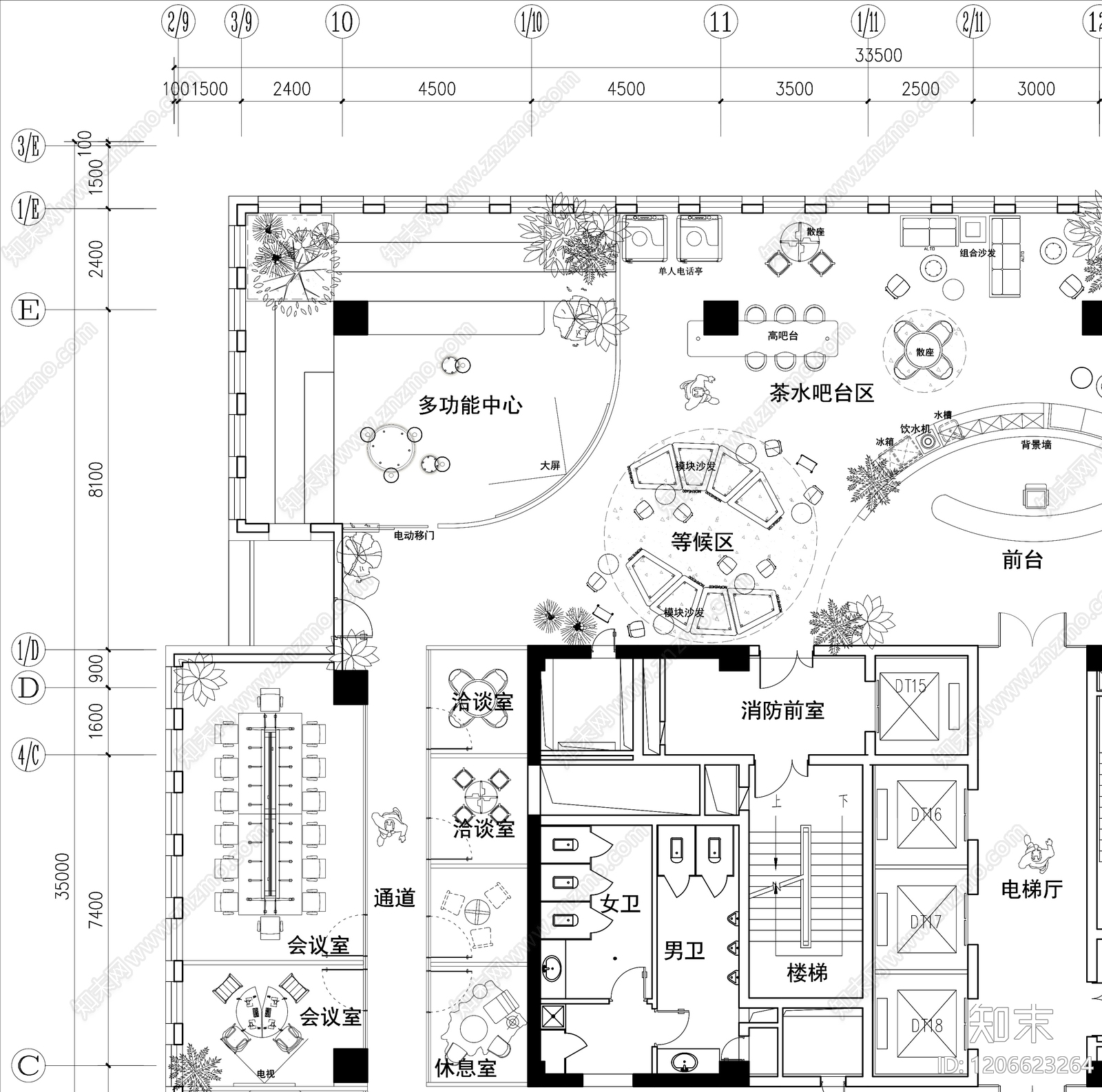 现代开放办公室cad施工图下载【ID:1206623264】