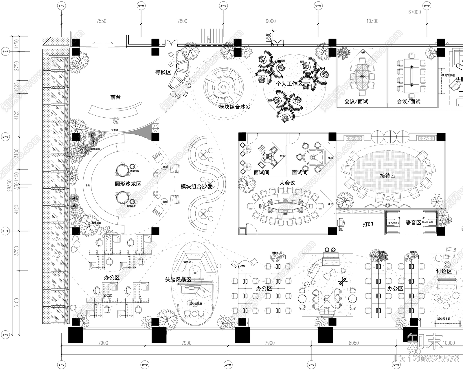 现代整体办公空间cad施工图下载【ID:1206625578】
