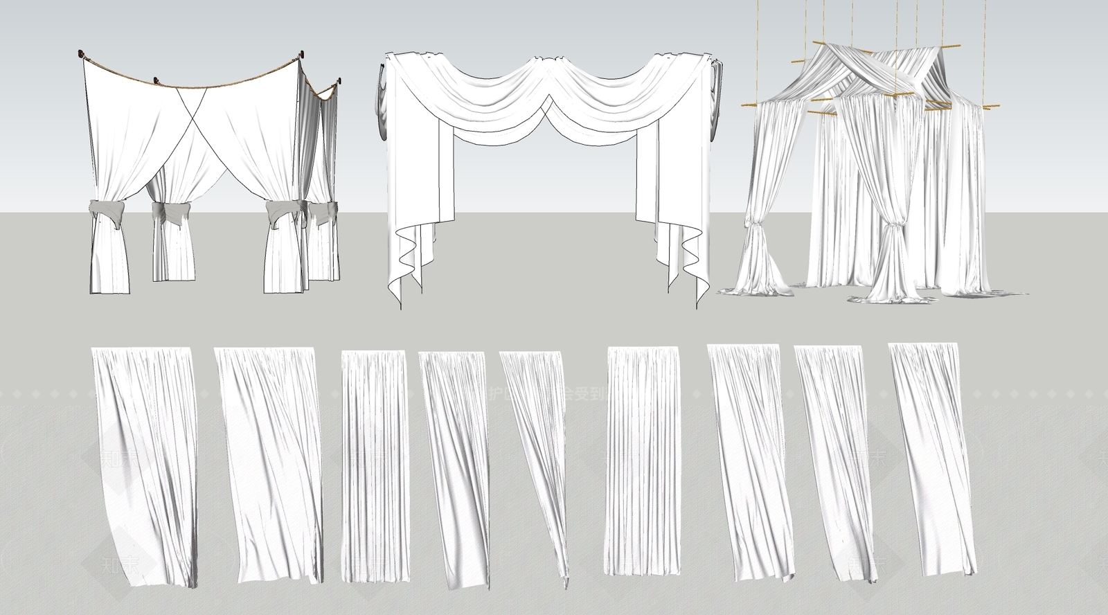 现代窗帘SU模型下载【ID:1206627719】