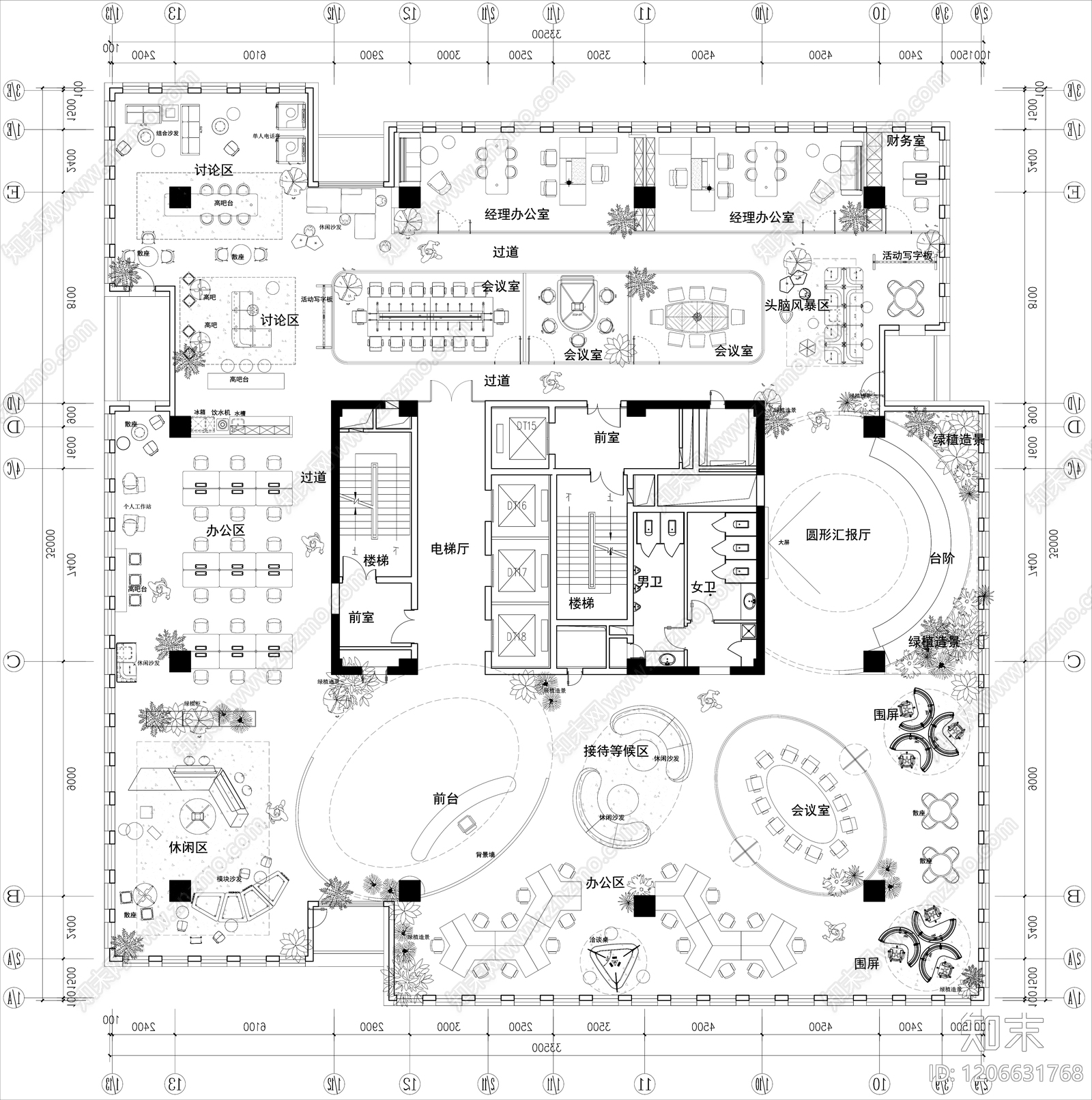 现代开放办公室施工图下载【ID:1206631768】