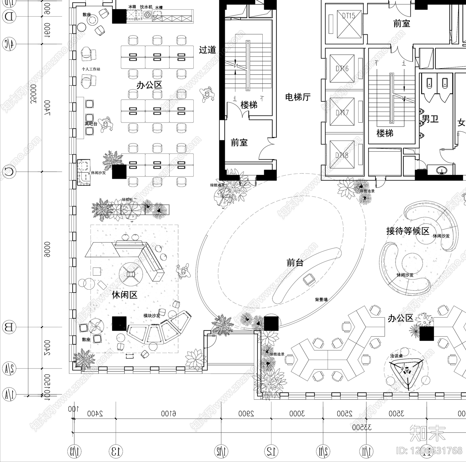 现代开放办公室cad施工图下载【ID:1206631768】