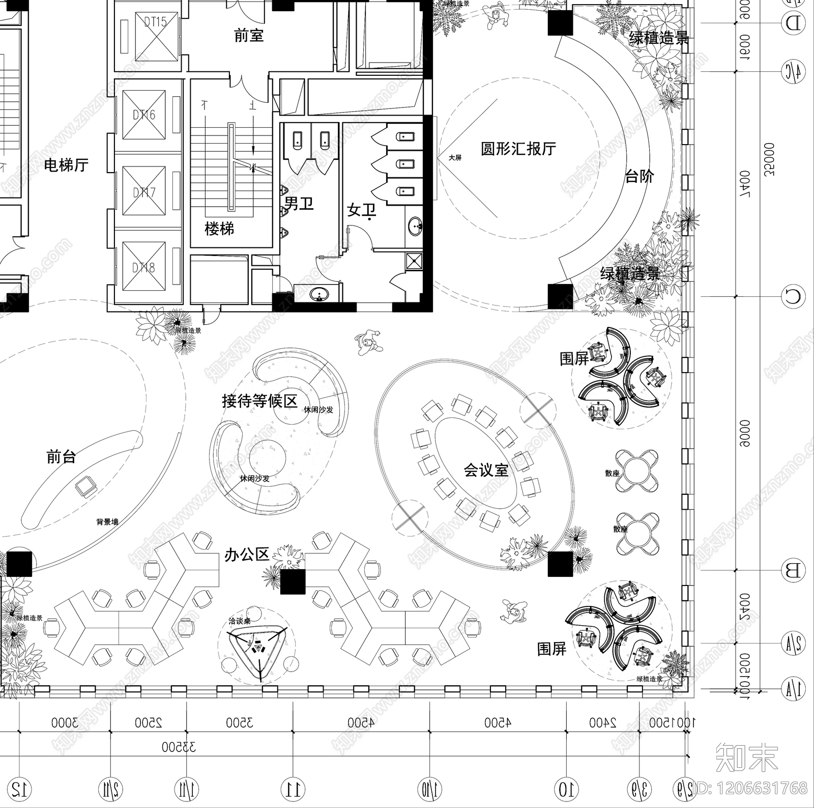 现代开放办公室cad施工图下载【ID:1206631768】