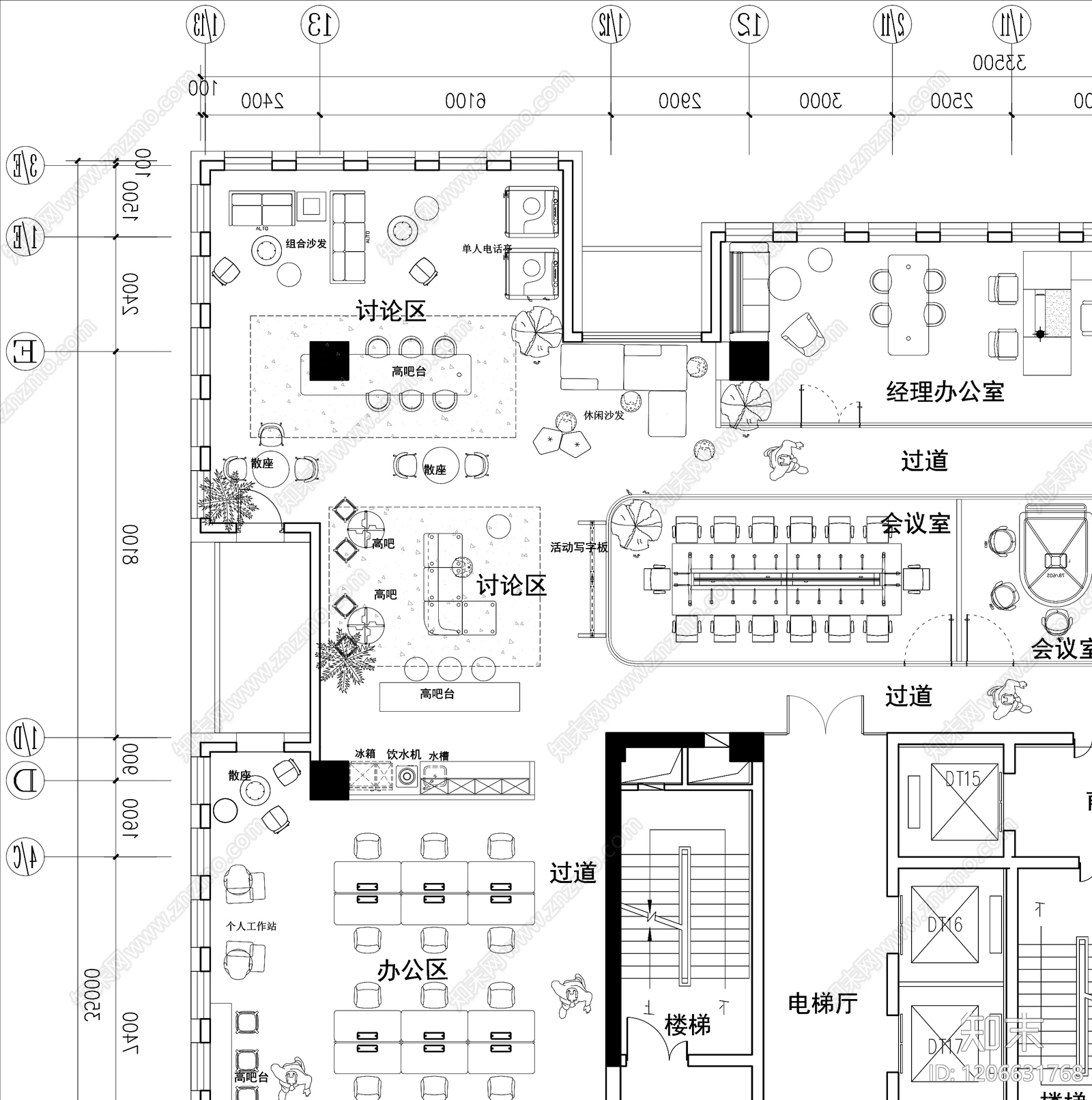 现代开放办公室cad施工图下载【ID:1206631768】