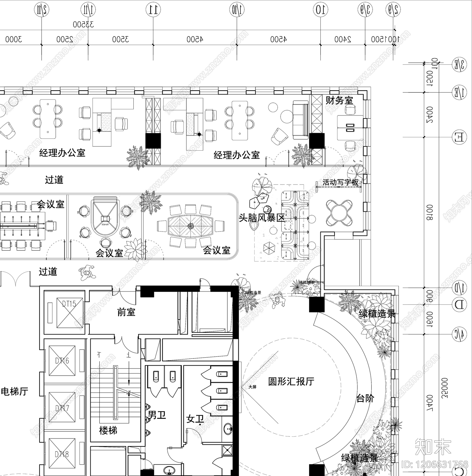 现代开放办公室cad施工图下载【ID:1206631768】