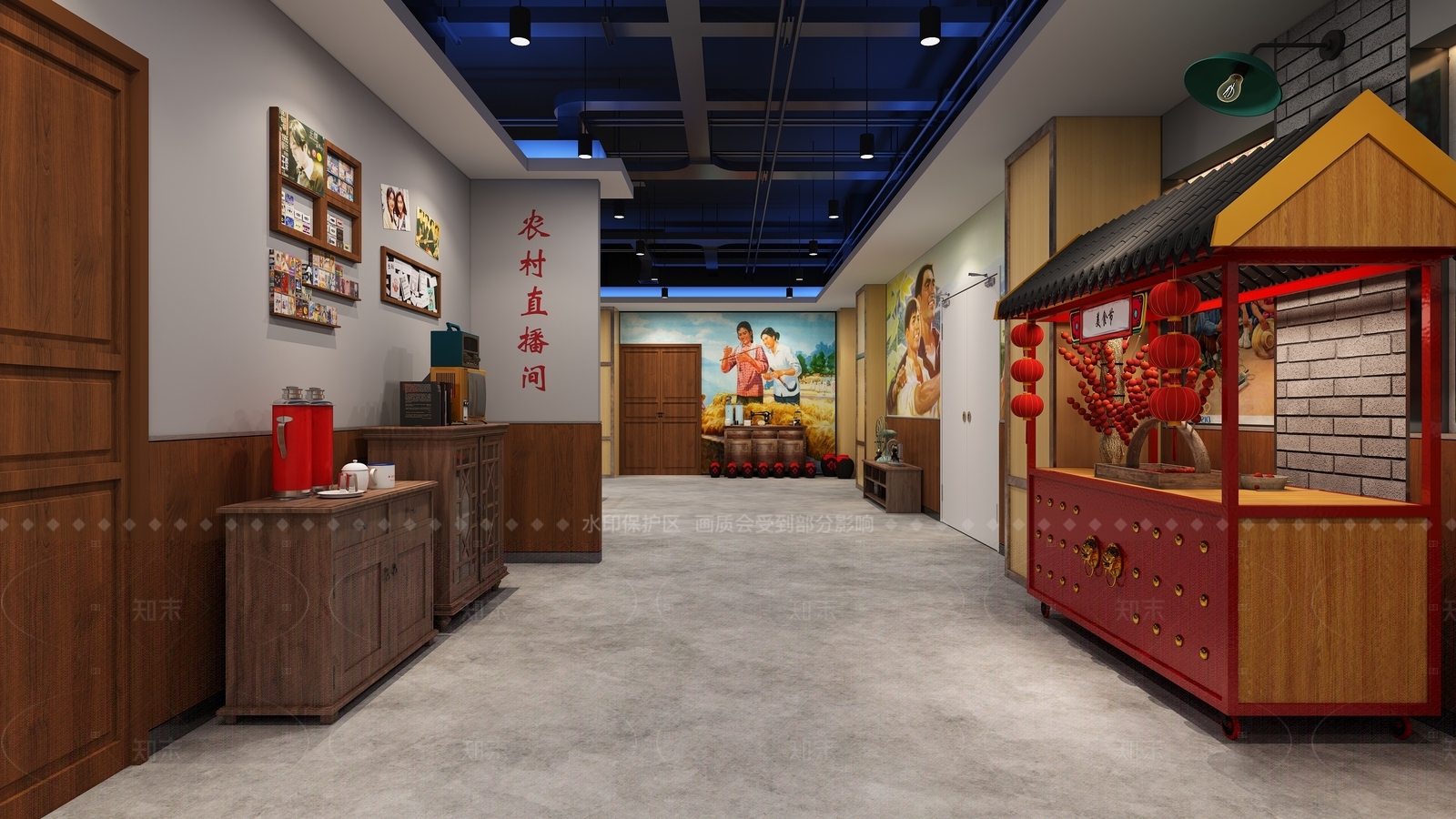 新中式现代走廊3D模型下载【ID:1206636193】