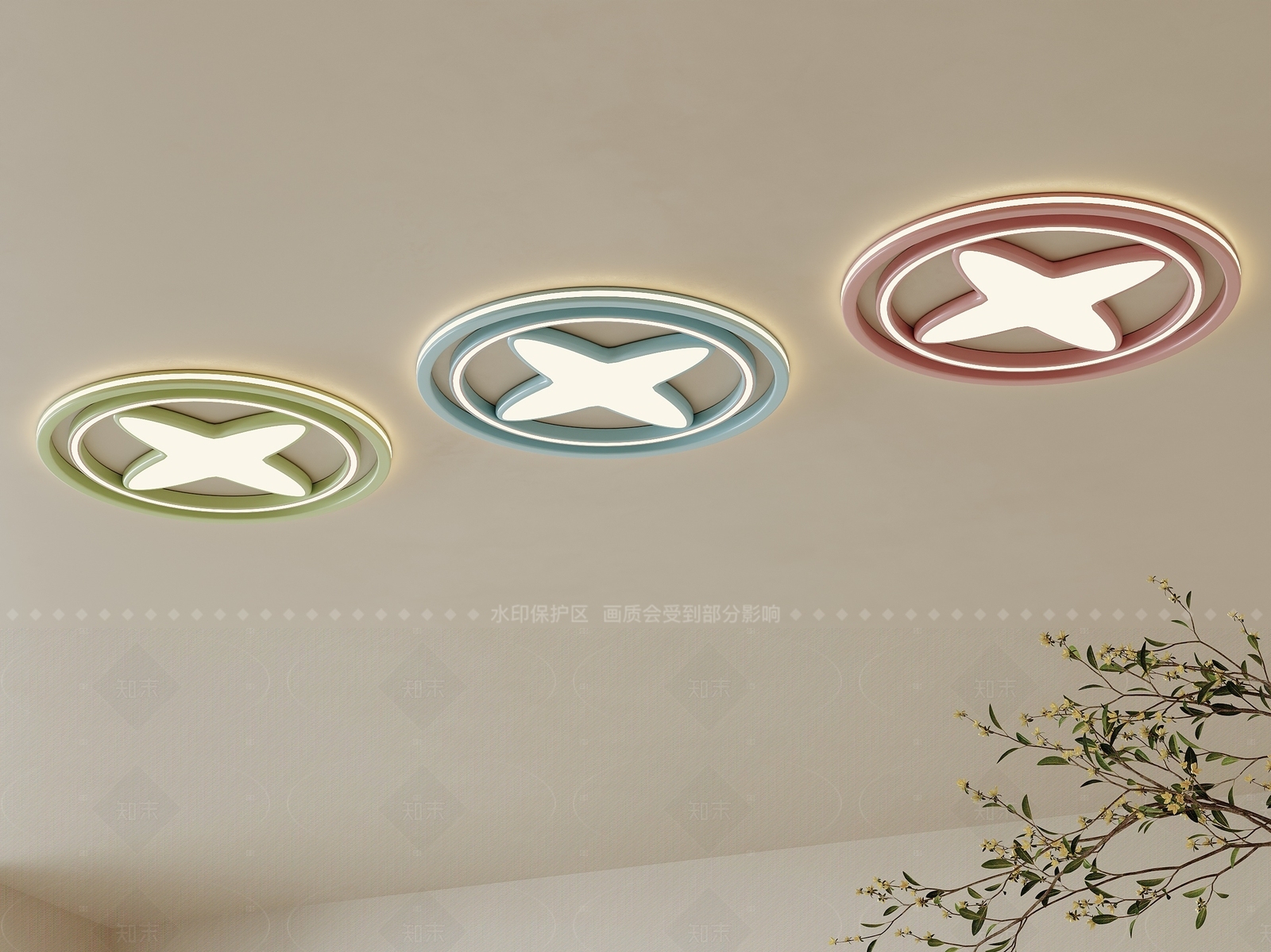 现代奶油儿童房吸顶灯3D模型下载【ID:1206646531】