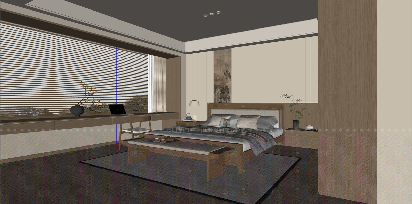 新中式家居卧室SU模型下载【ID:1206650171】