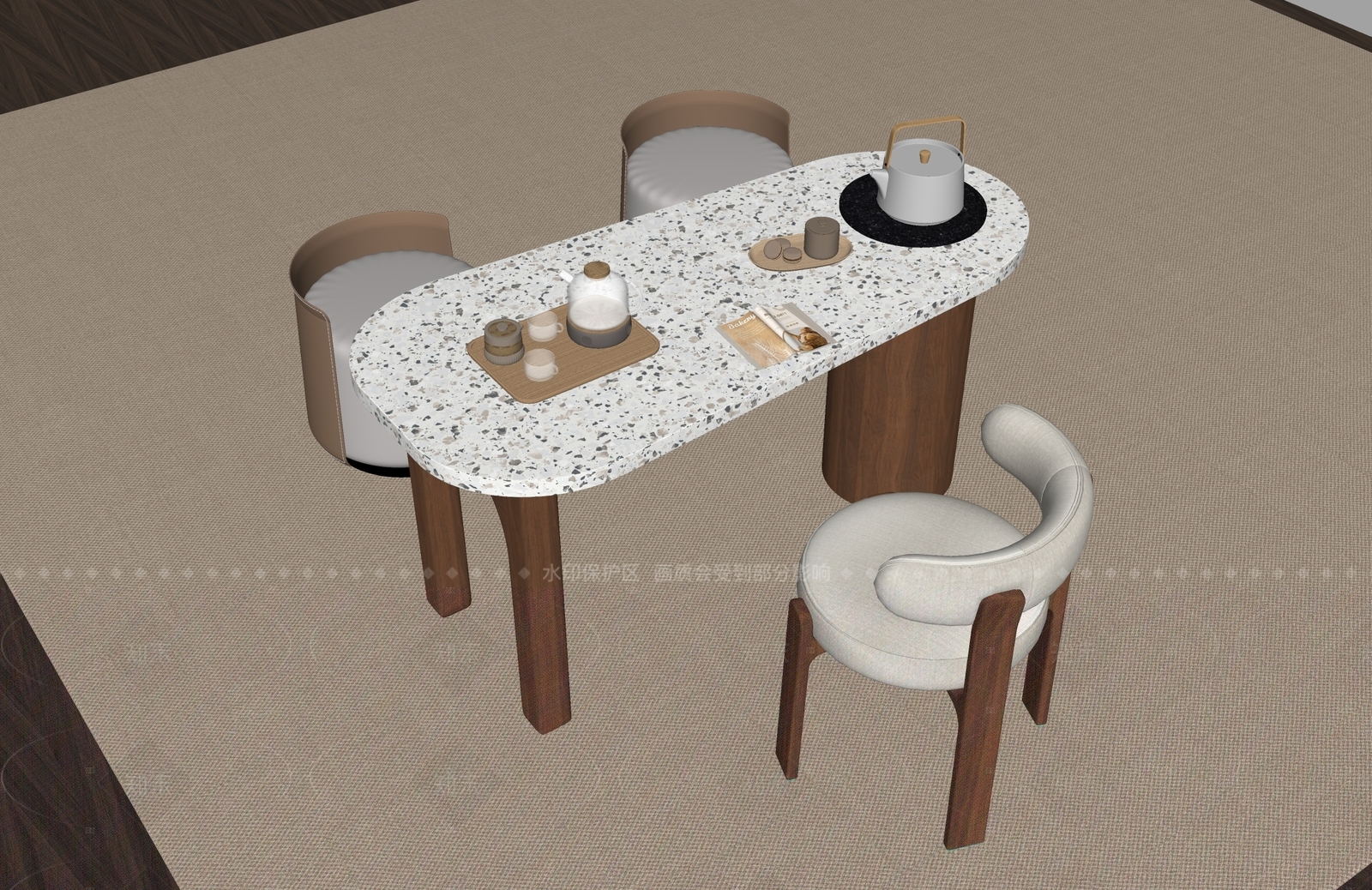现代中古茶桌椅SU模型下载【ID:1206653148】