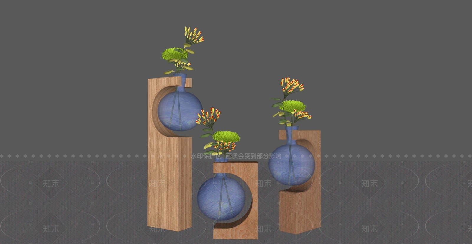 新中式原木花艺SU模型下载【ID:1206654457】