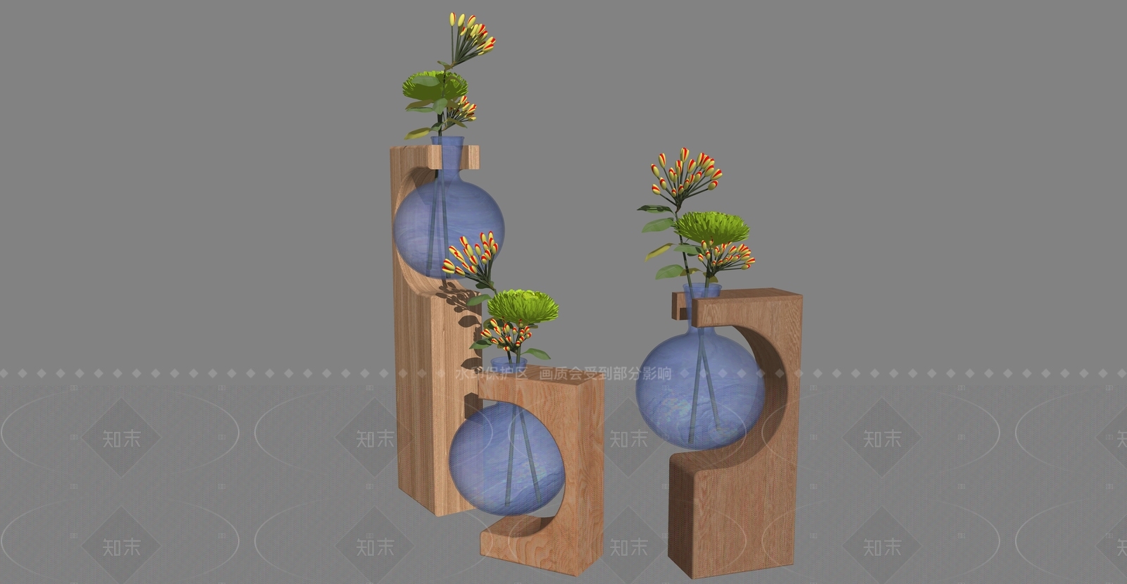 新中式原木花艺SU模型下载【ID:1206654457】
