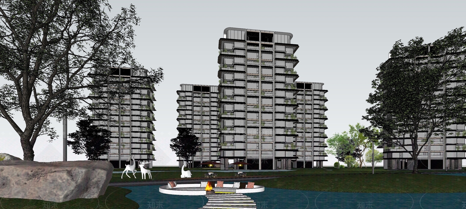 现代简约高层住宅SU模型下载【ID:1206654712】