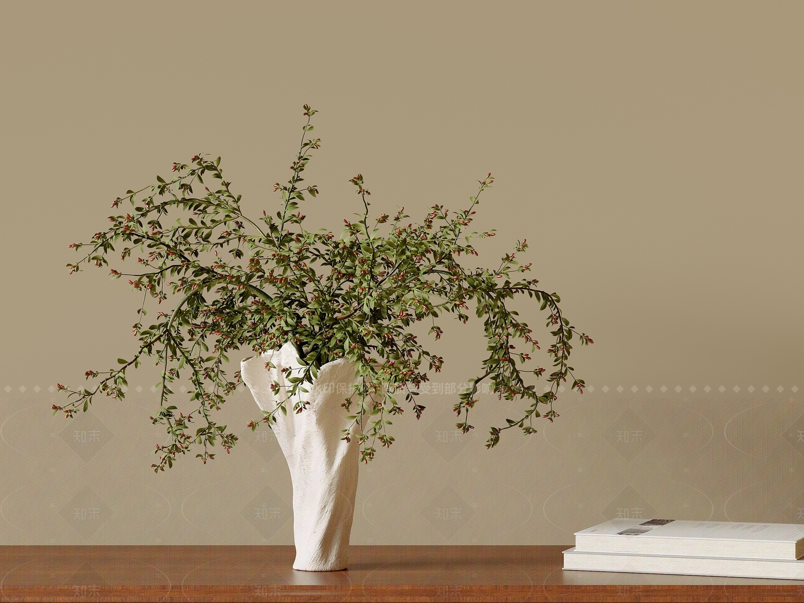 现代绿植摆件3D模型渲染效果图