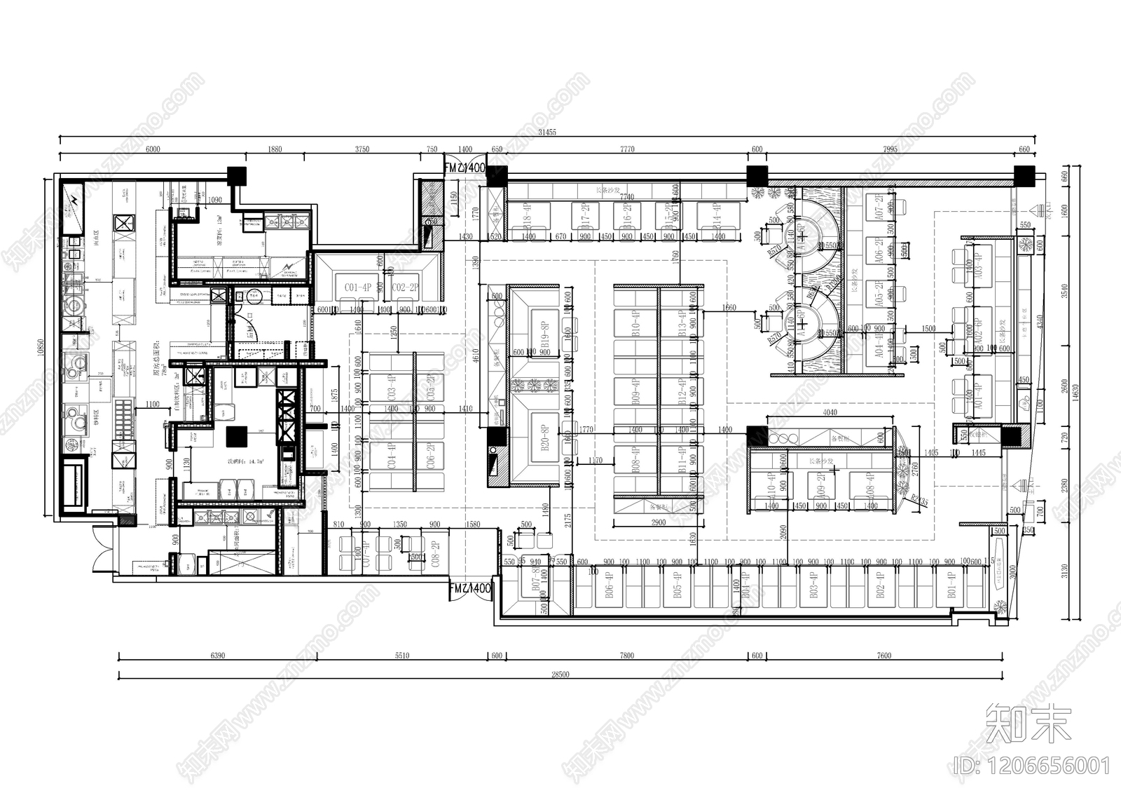 现代日式烧烤店施工图下载【ID:1206656001】