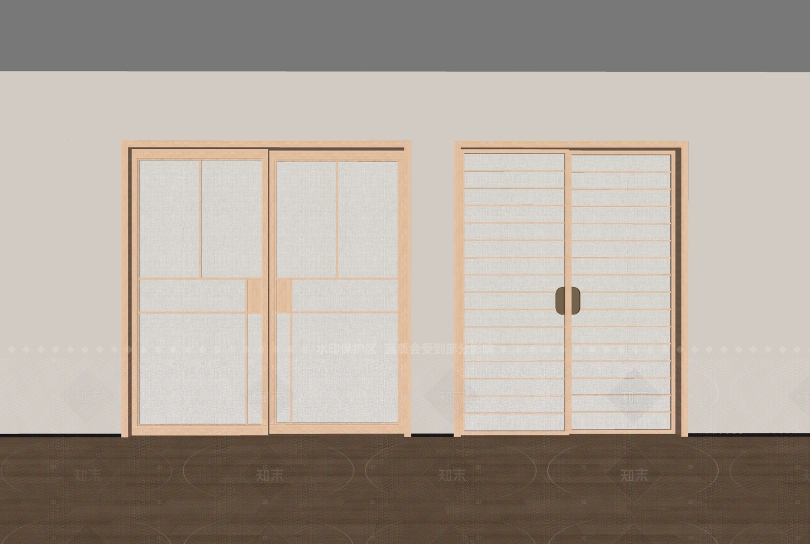 日式原木推拉门SU模型下载【ID:1206658429】