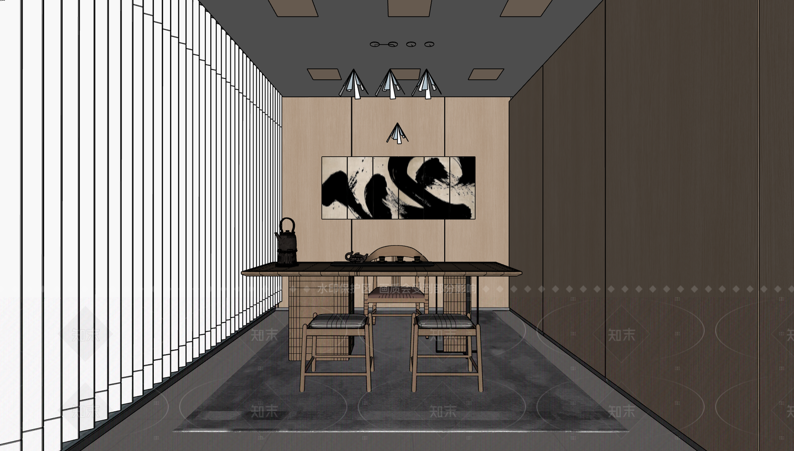 现代新中式接待室SU模型下载【ID:1206659025】