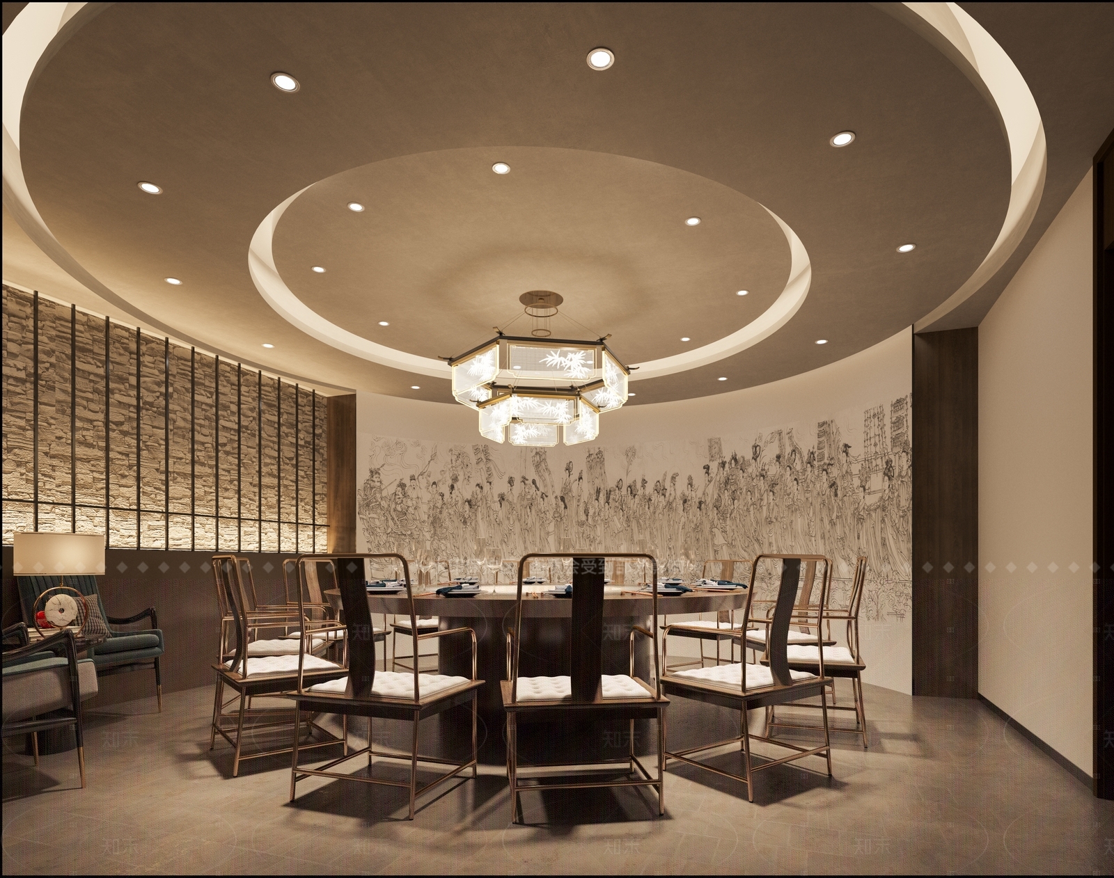 新中式中式中餐厅3D模型下载【ID:1206662948】
