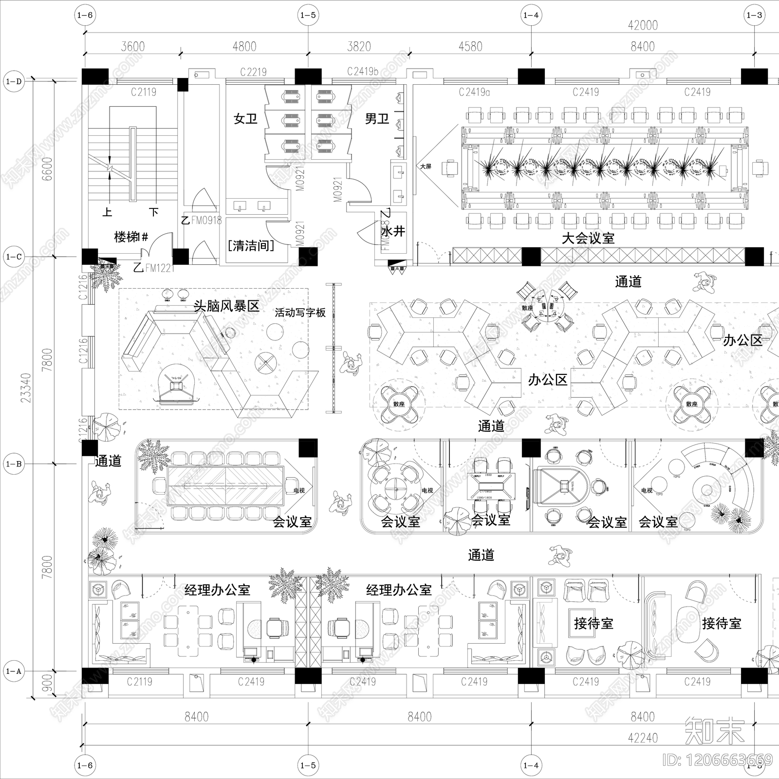 现代整体办公空间cad施工图下载【ID:1206663669】