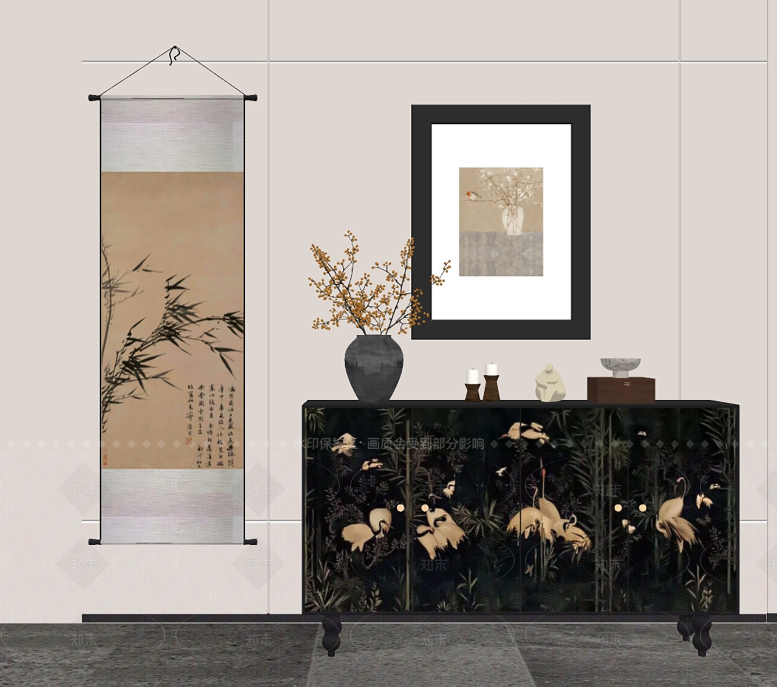 新中式玄关柜SU模型下载【ID:1206664393】