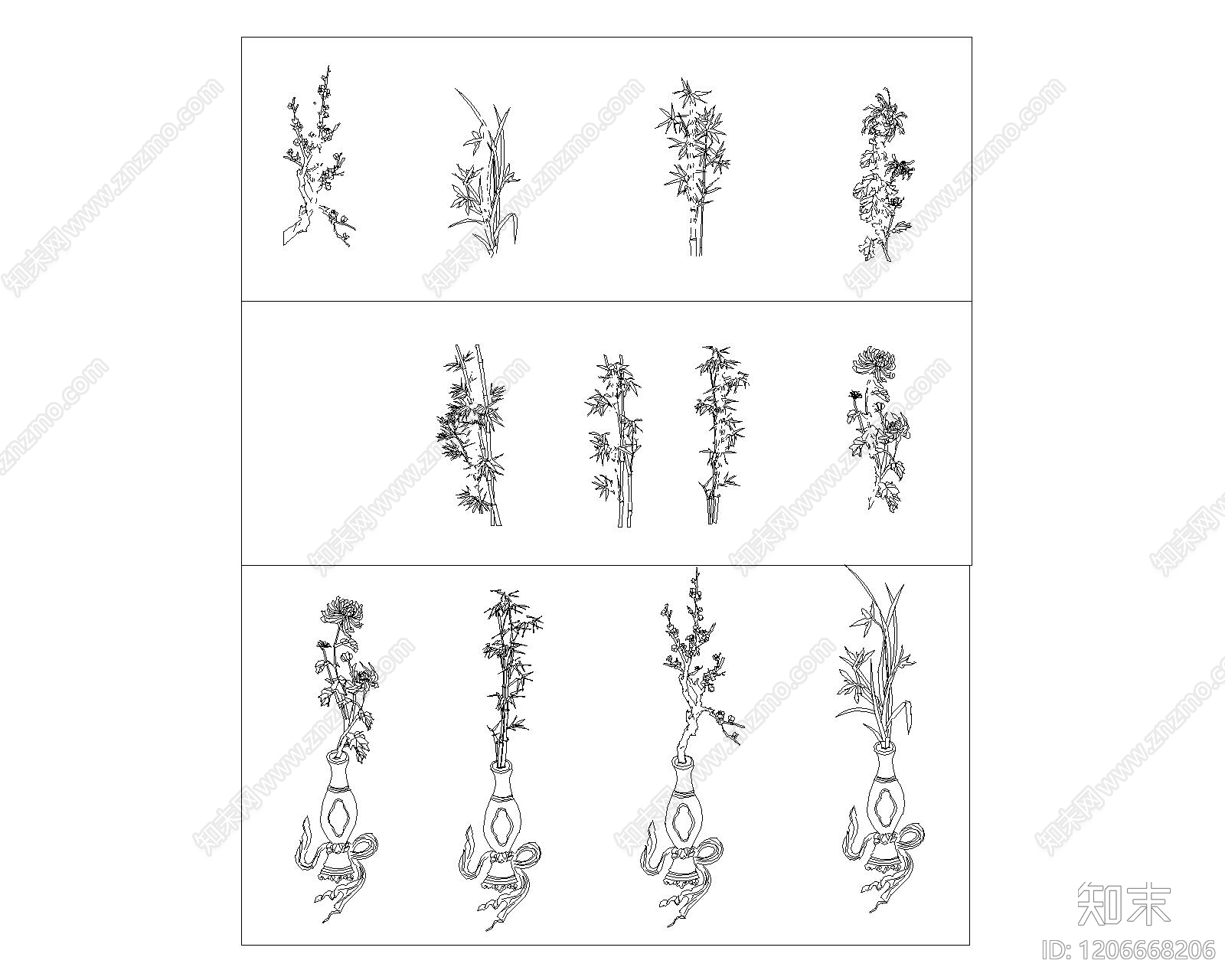 中式新中式绿植cad施工图下载【ID:1206668206】