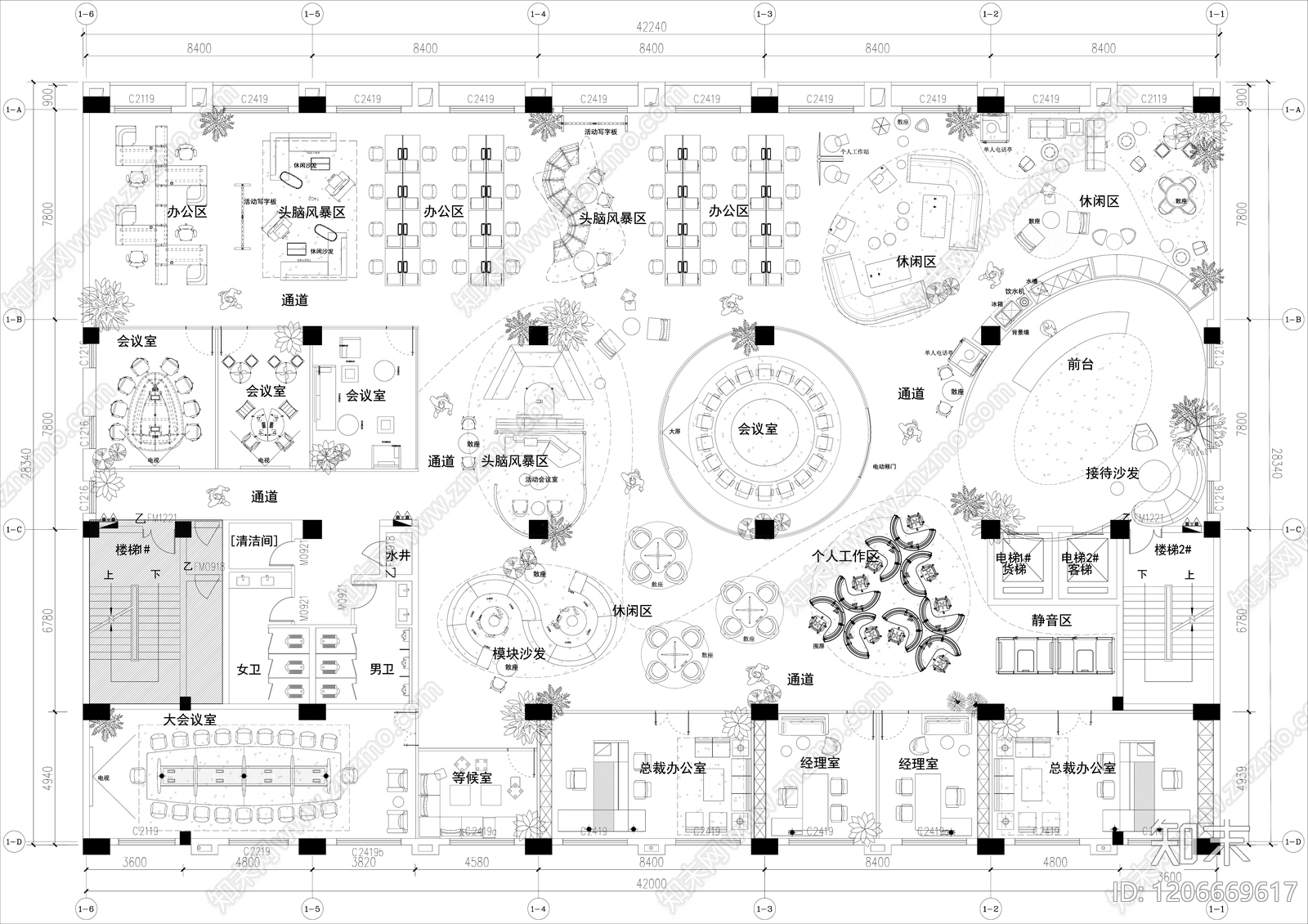 现代开放办公室施工图下载【ID:1206669617】