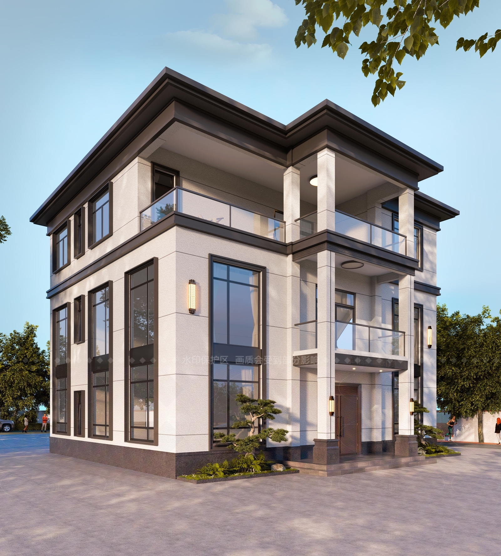 新中式现代别墅外观3D模型下载【ID:1206672514】