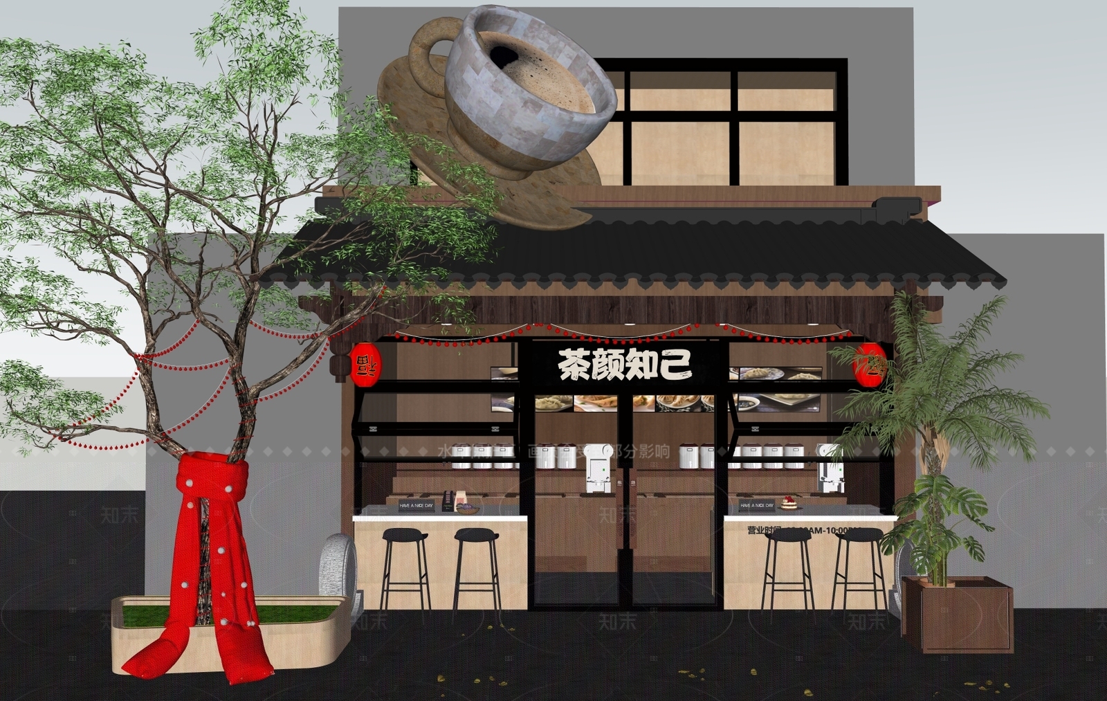 新中式极简奶茶店SU模型下载【ID:1206672110】