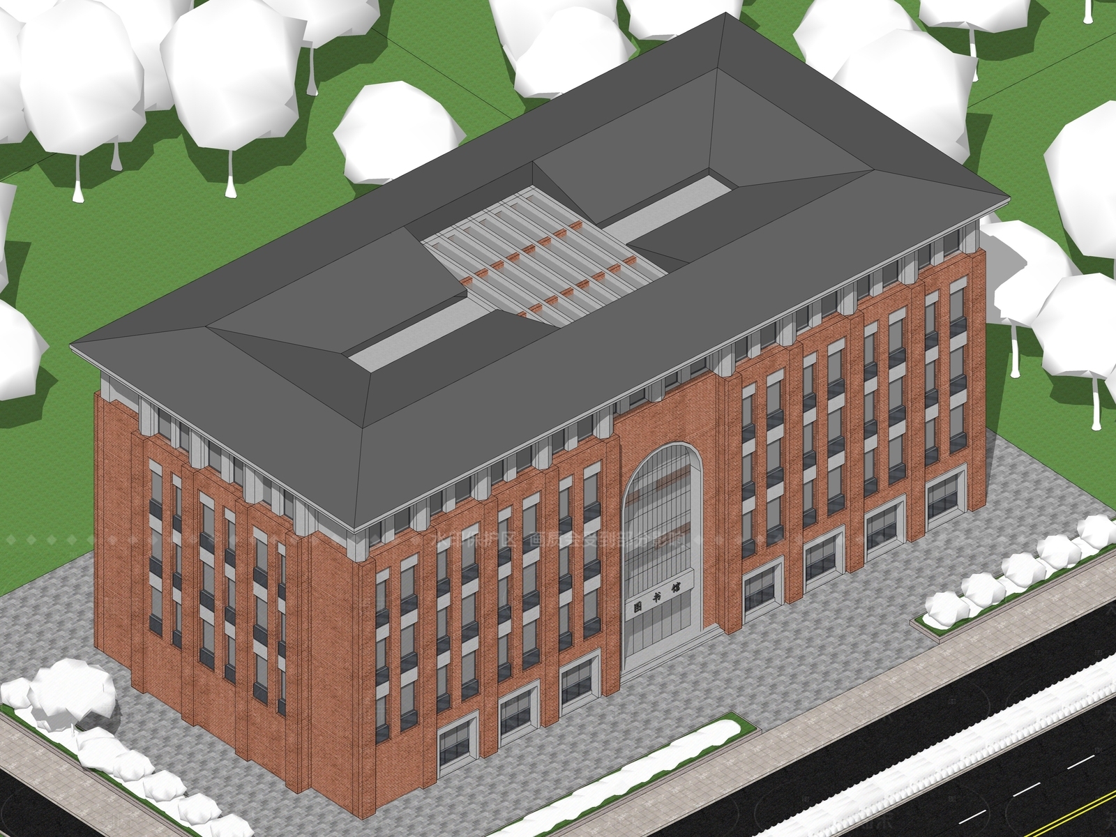 现代极简图书馆建筑SU模型下载【ID:1206675911】