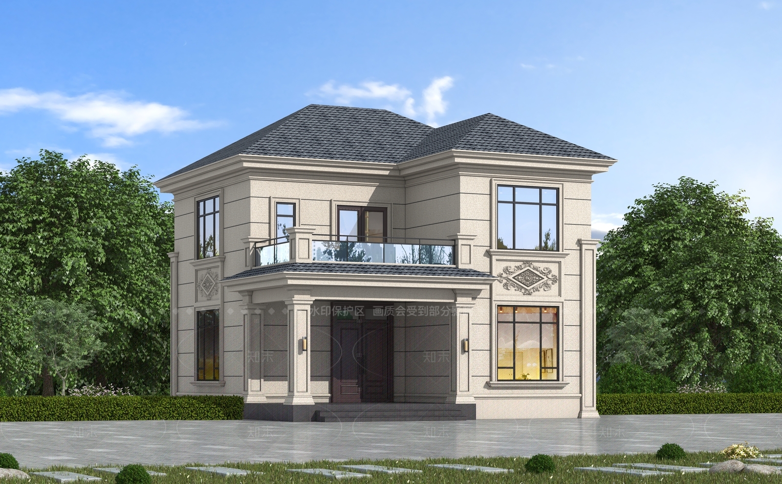 中式新中式独栋别墅3D模型下载【ID:1206687308】