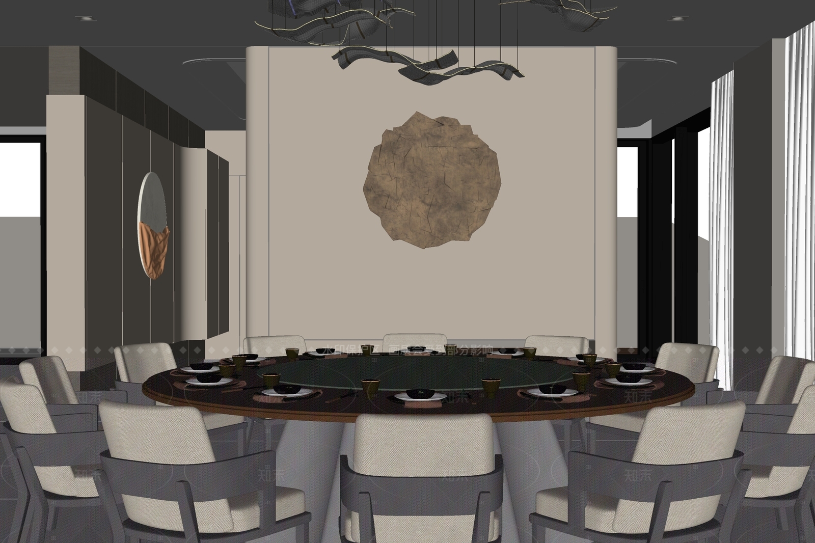 现代别墅餐厅SU模型下载【ID:1206687863】