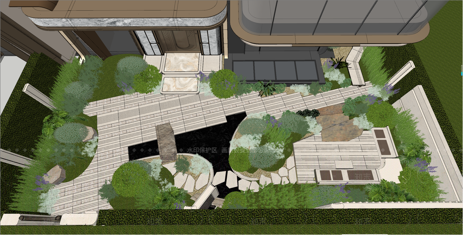 现代简约别墅庭院SU模型下载【ID:1206691473】