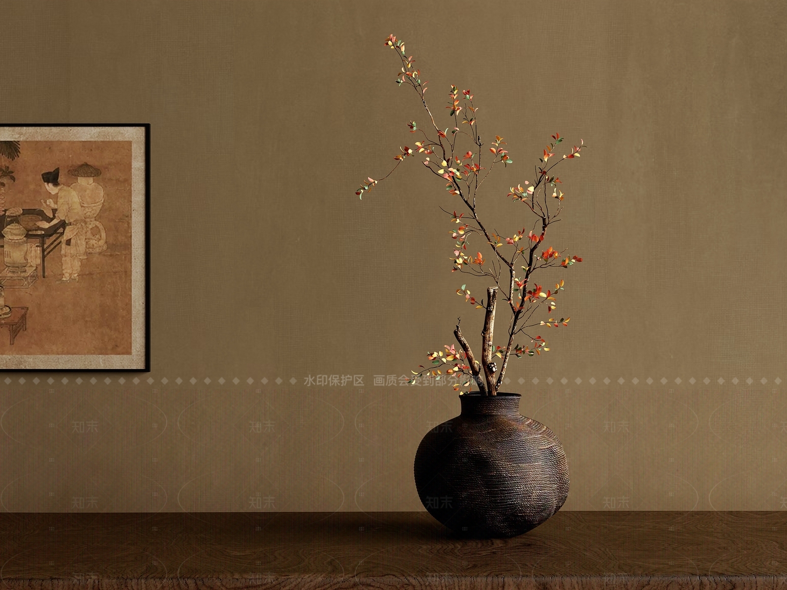 新中式侘寂花艺3D模型下载【ID:1206720798】