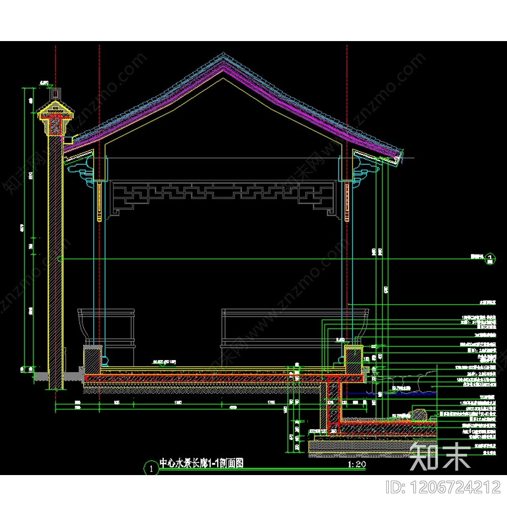 中式廊架cad施工图下载【ID:1206724212】