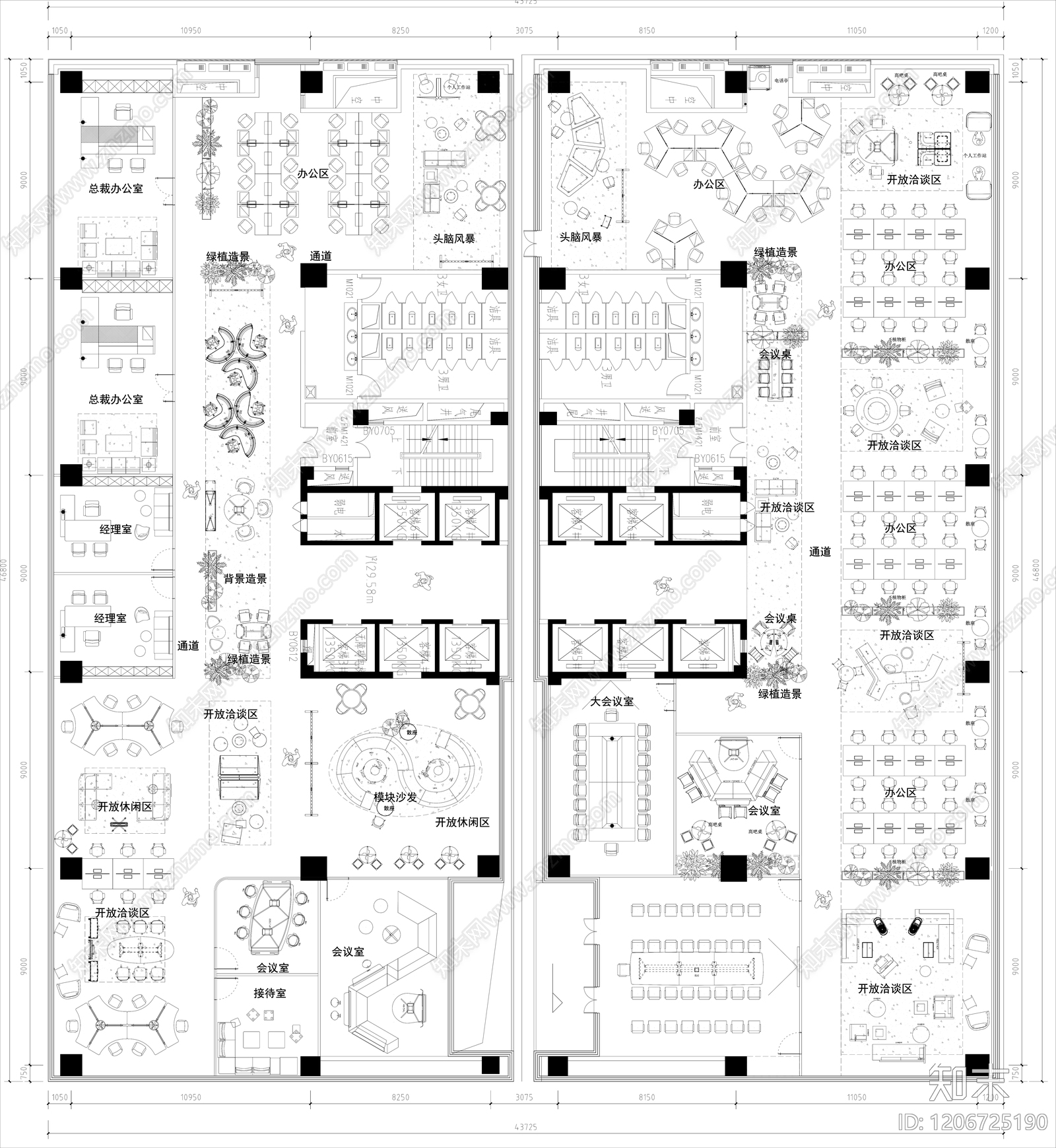 现代整体办公空间cad施工图下载【ID:1206725190】