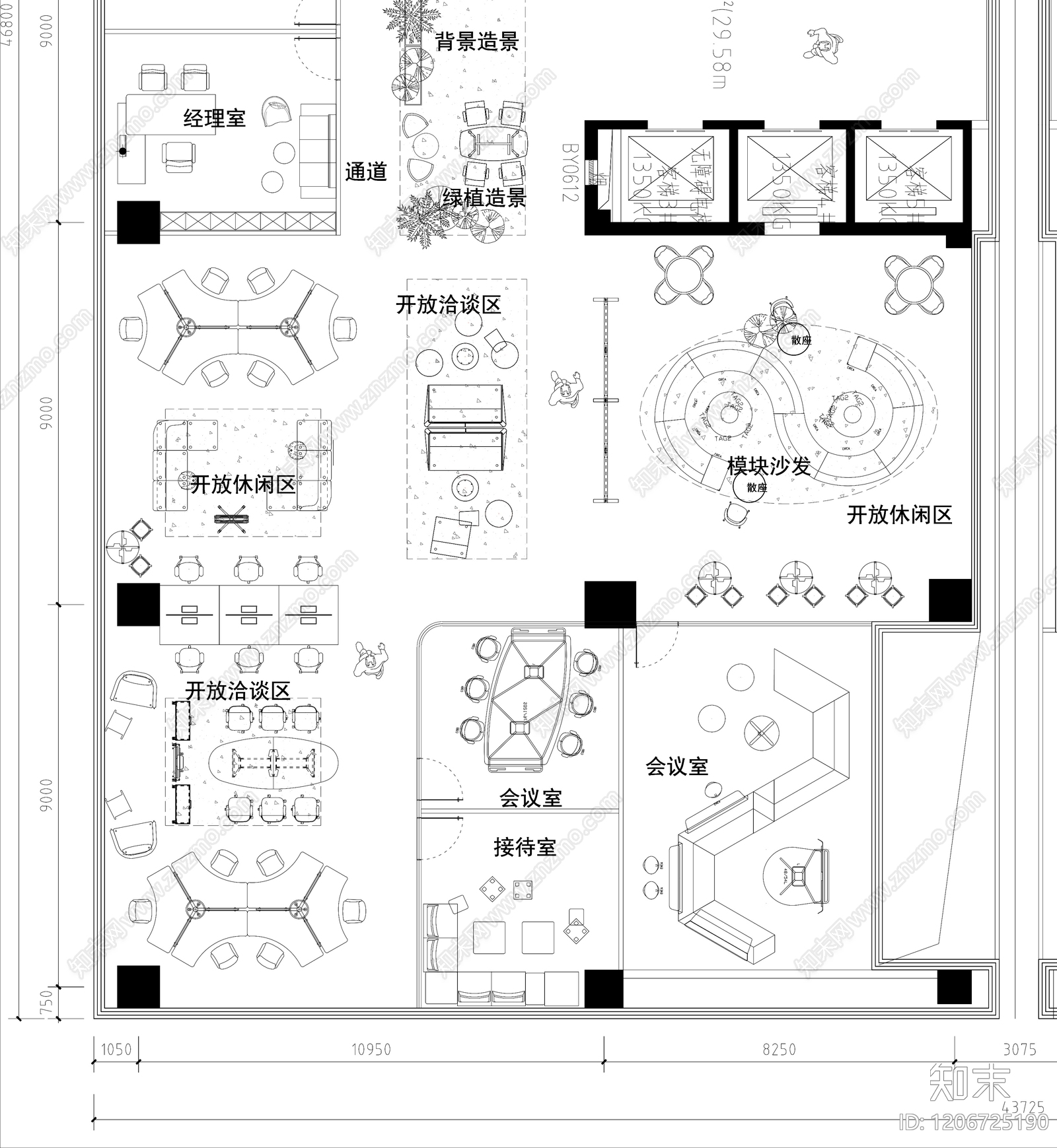 现代整体办公空间cad施工图下载【ID:1206725190】