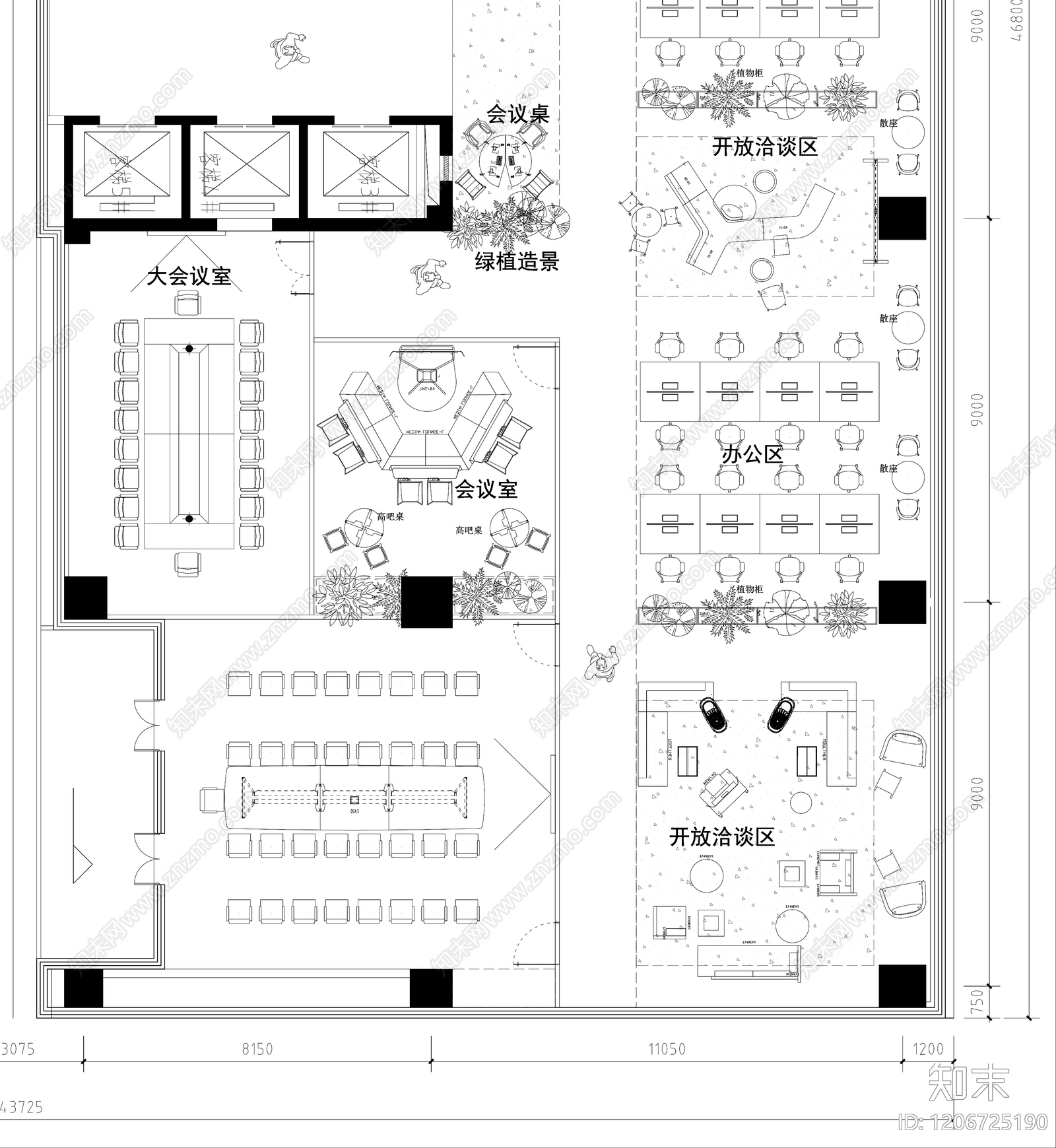 现代整体办公空间cad施工图下载【ID:1206725190】