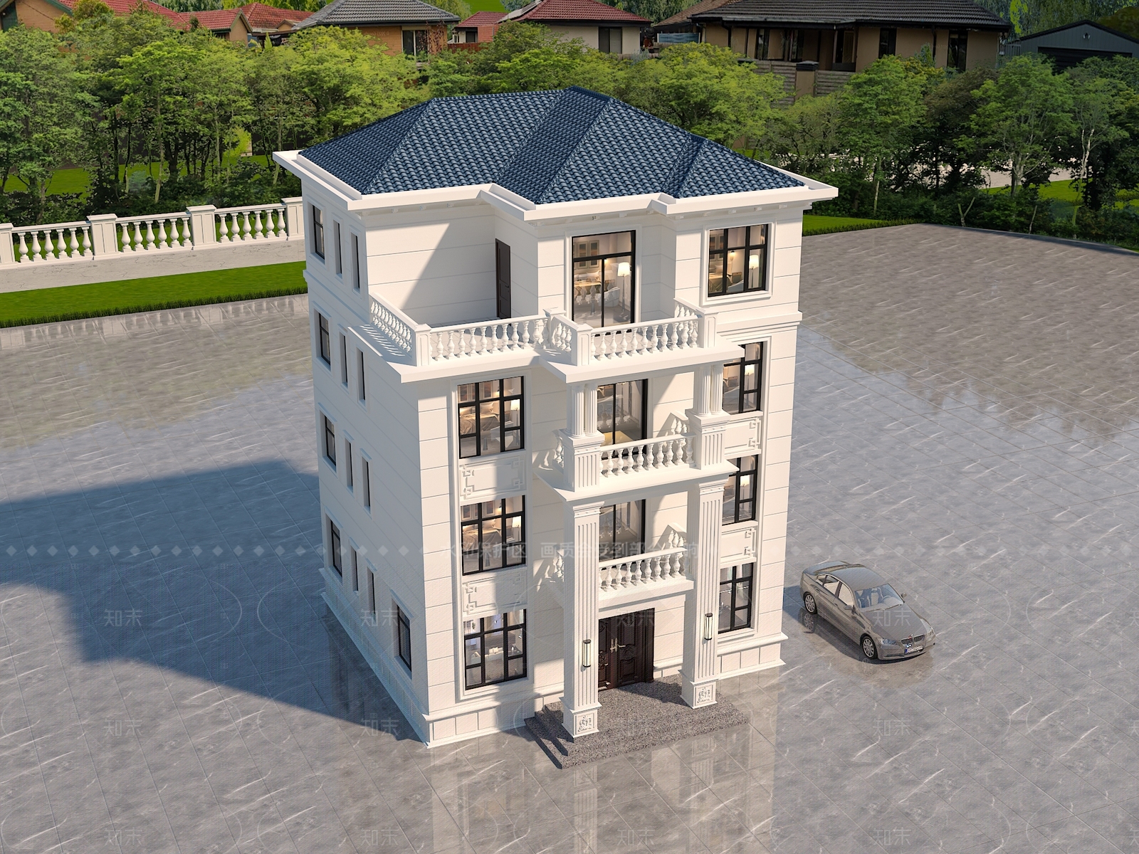 欧式法式独栋别墅3D模型下载【ID:1206726086】