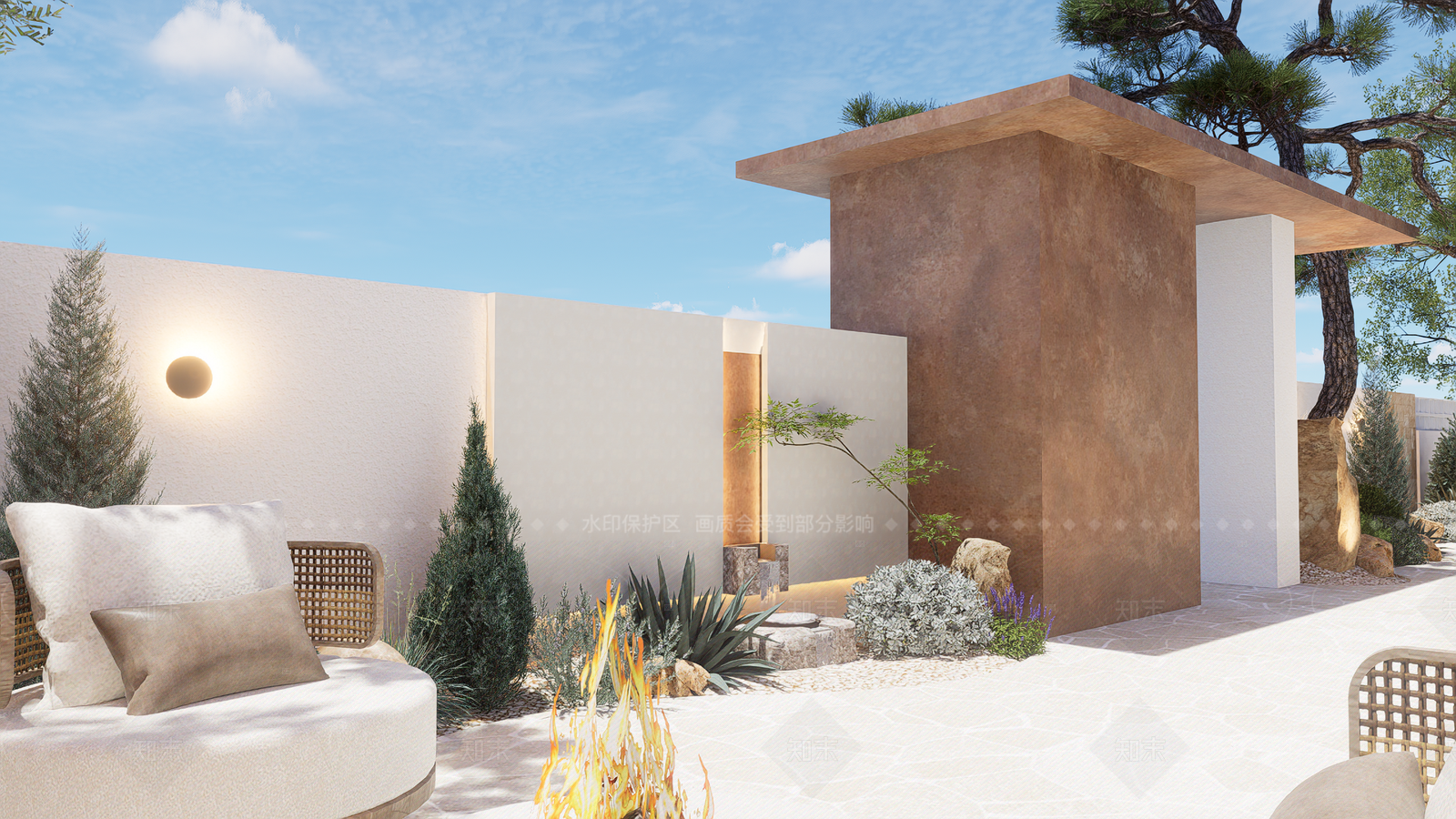 美式奶油别墅庭院SU模型下载【ID:1206726424】