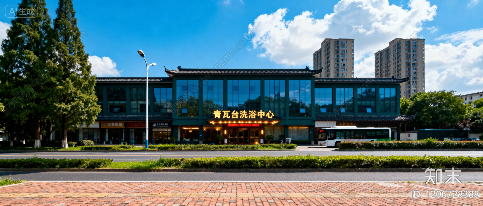 现代新中式街道外景贴图下载【ID:1206728388】