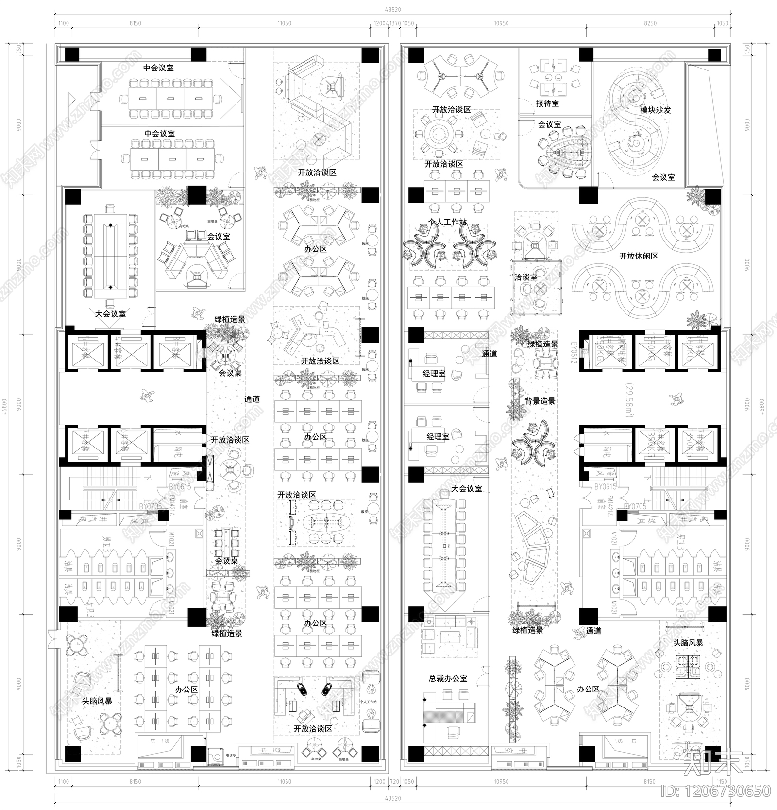 现代整体办公空间施工图下载【ID:1206730650】