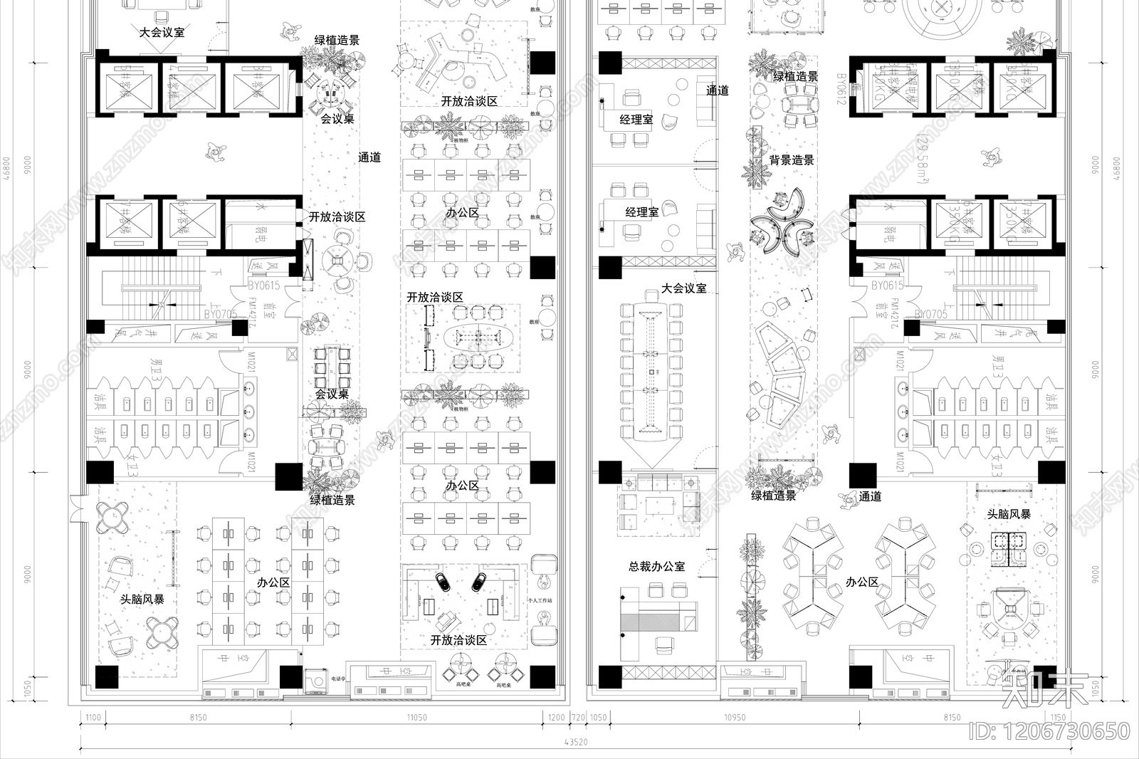 现代整体办公空间cad施工图下载【ID:1206730650】