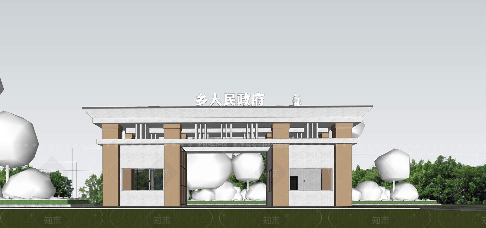 现代简约政府办公楼SU模型下载【ID:1206732189】
