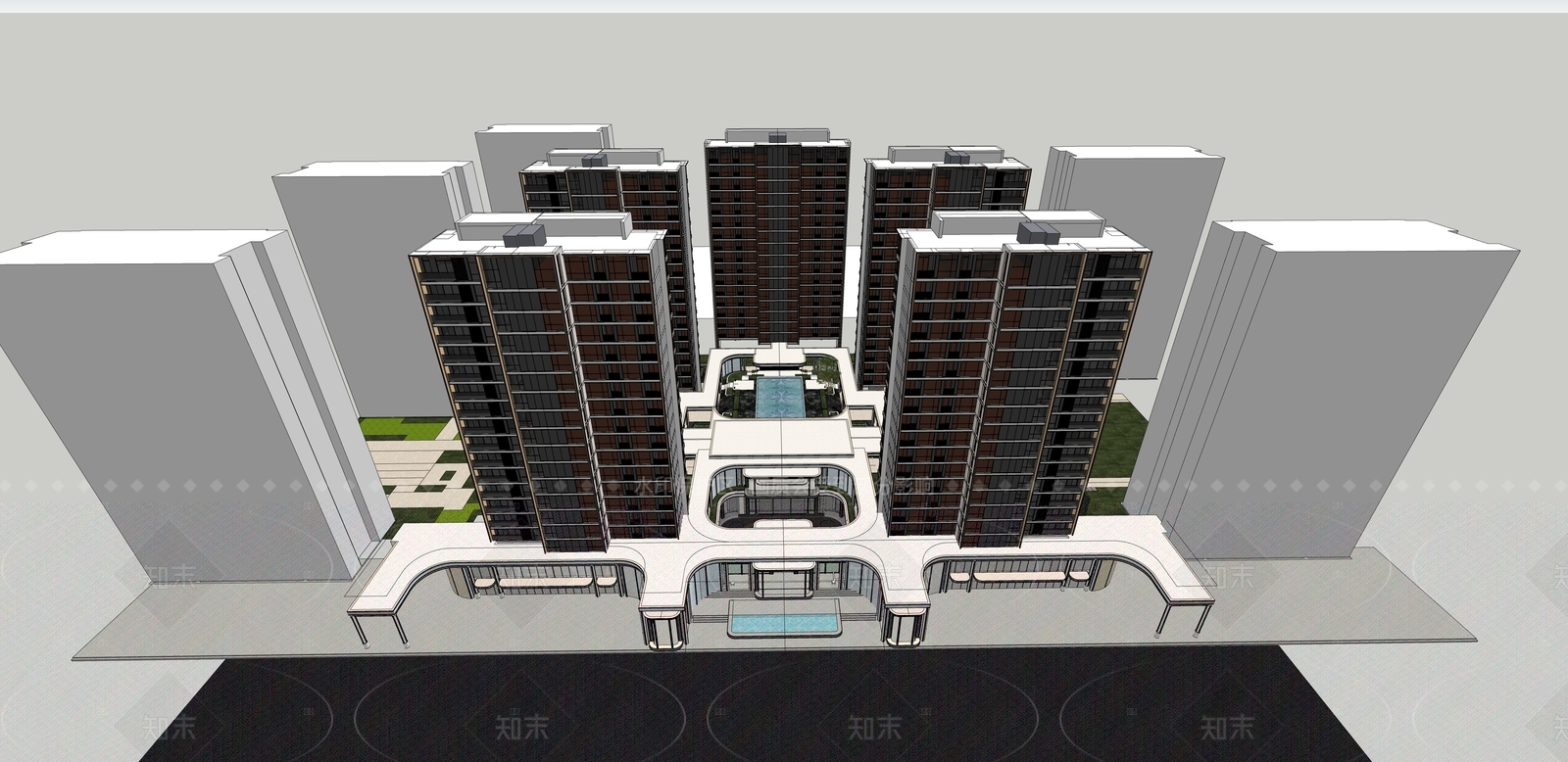 简约轻奢小区建筑SU模型下载【ID:1206737033】