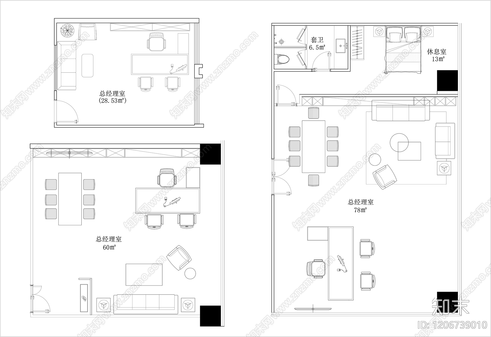 现代新中式独立办公室cad施工图下载【ID:1206739010】
