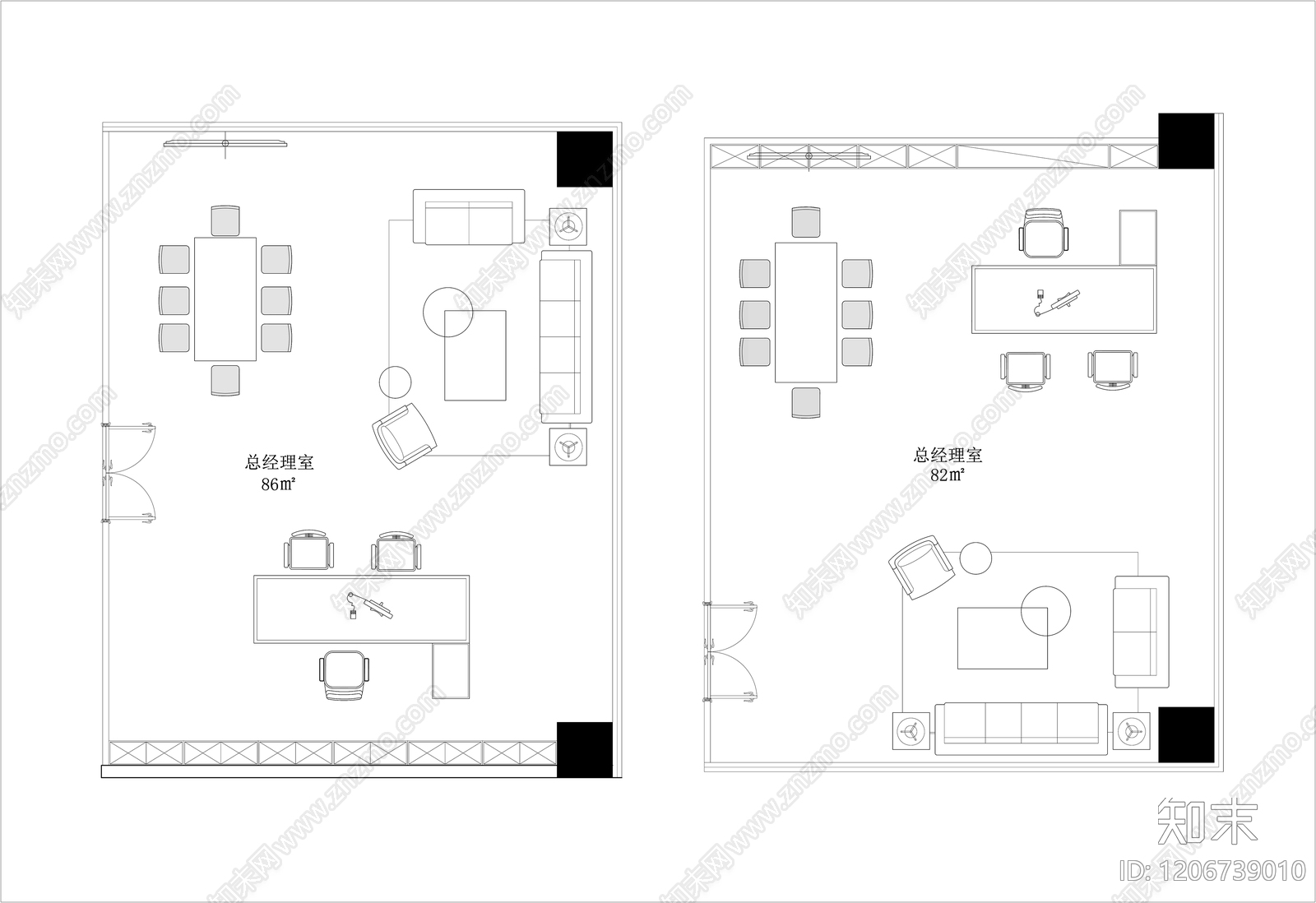 现代新中式独立办公室cad施工图下载【ID:1206739010】
