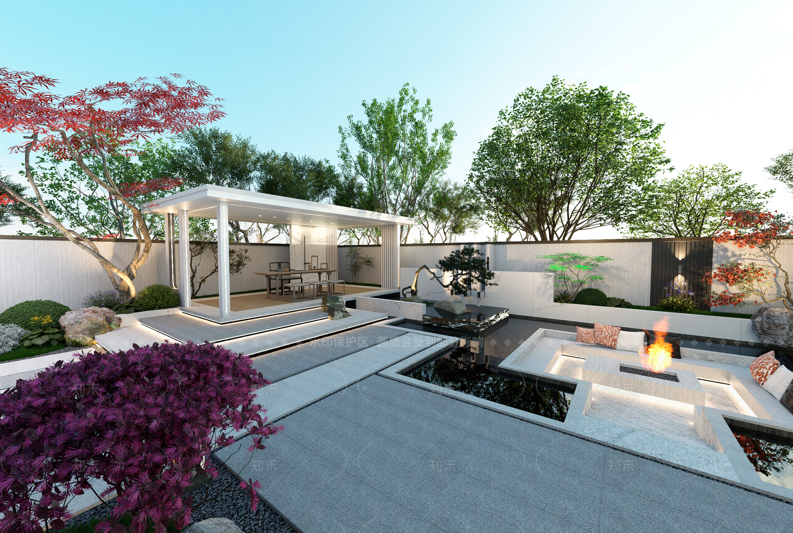 现代新中式别墅庭院SU模型下载【ID:1206742068】