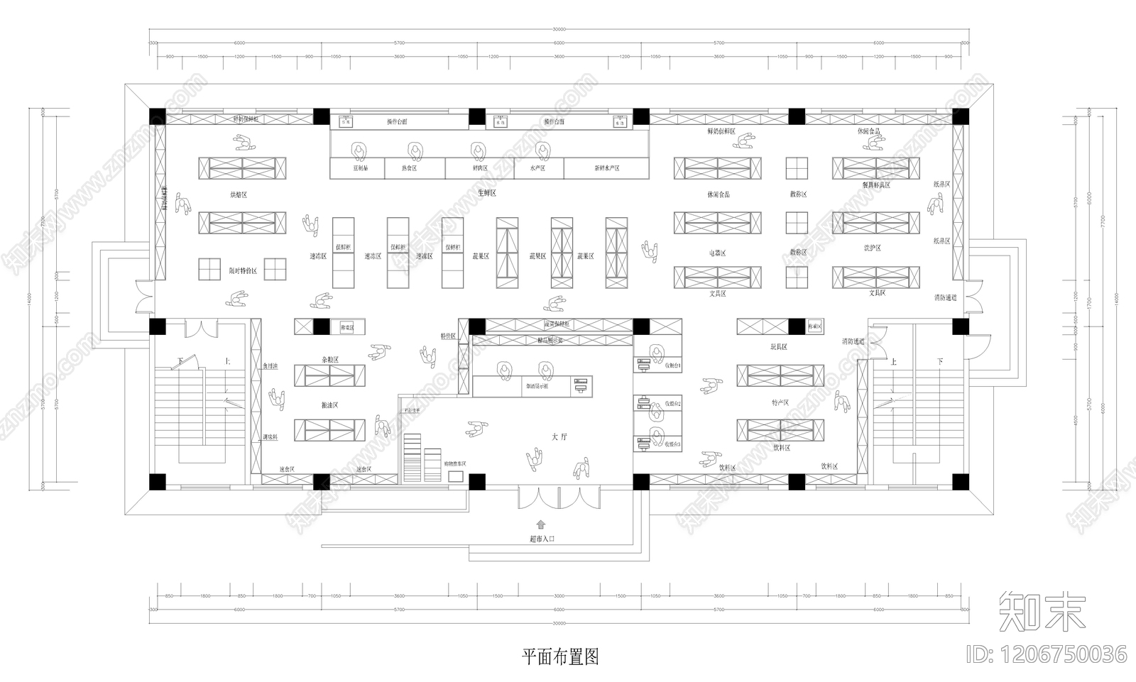 现代超市cad施工图下载【ID:1206750036】