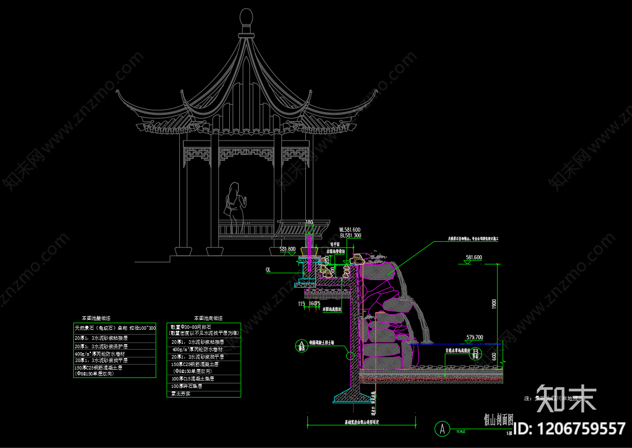 新中式假山水景图库施工图下载【ID:1206759557】