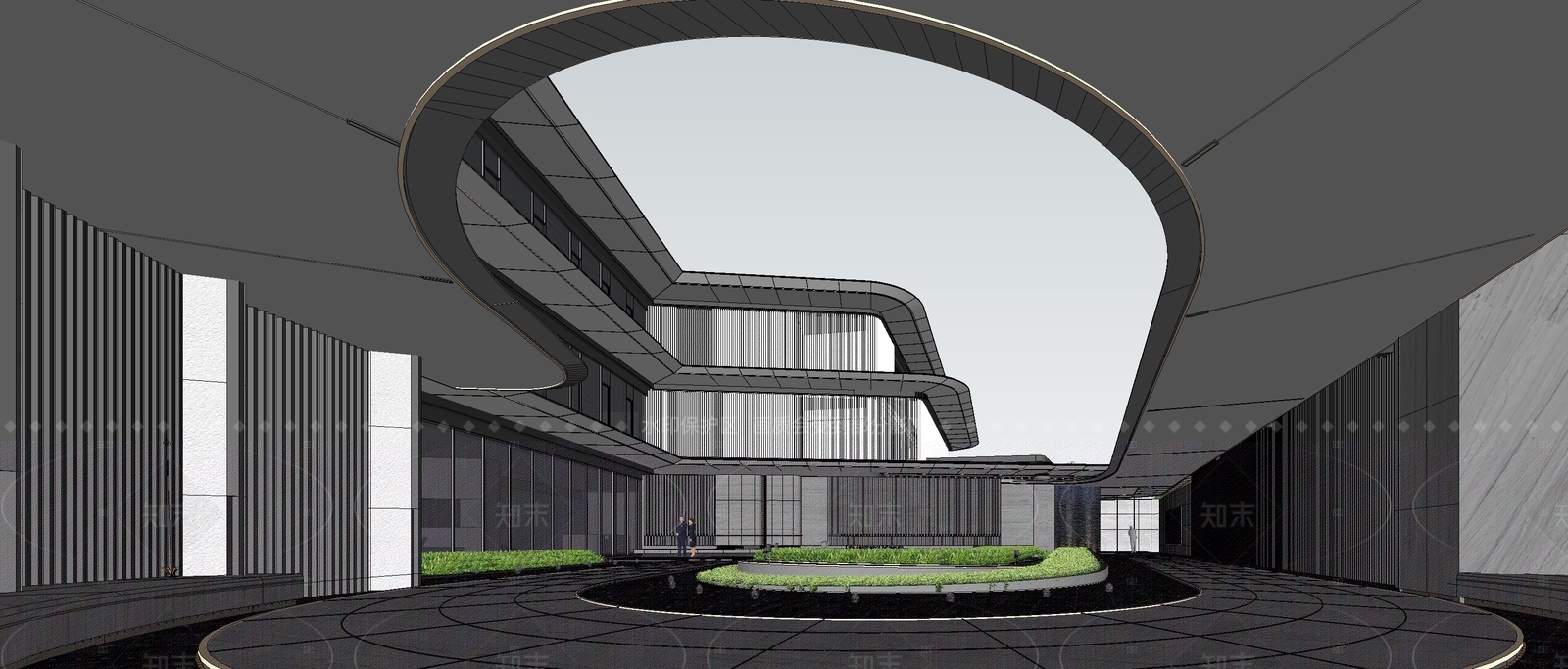 现代简约售楼处建筑SU模型下载【ID:1206770989】